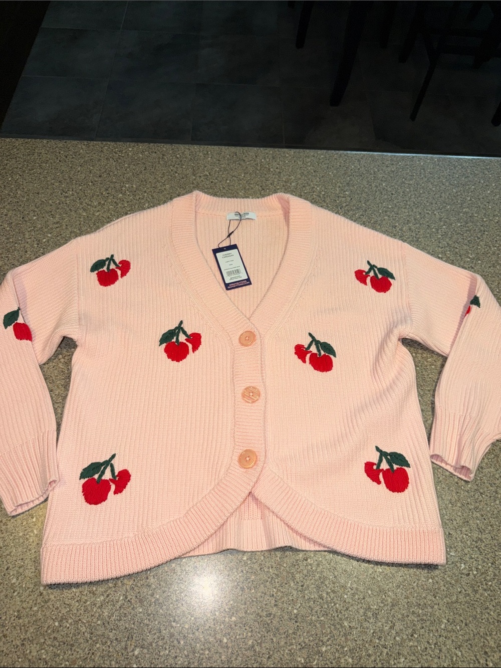 Smash + Tess Pink Cherry Embroidered Button Cardigan